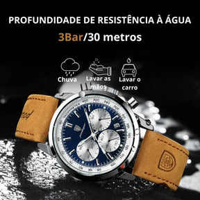 Relógio Chefe luxo com pulseira de couro masculino