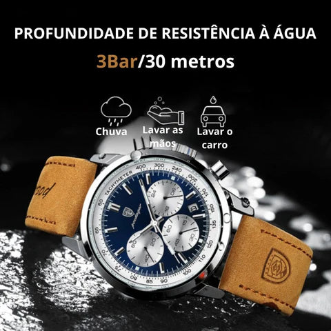 Relógio Chefe luxo com pulseira de couro masculino